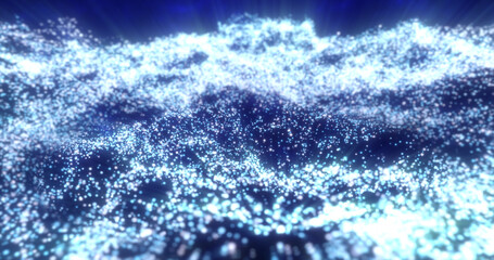 Blue waves from energy particles magical glowing high tech futuristic light dots abstract background