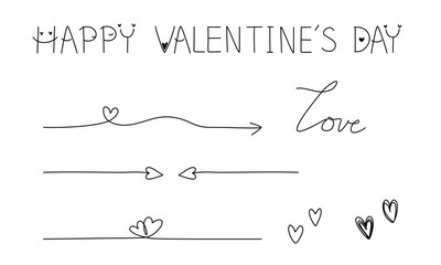 Happy Valentines day greeting calligraphy and Line Borders with hearts.