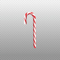 Realistic striped candy cane isolated on transparent background