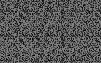 floral black color with gray background seamless pattern