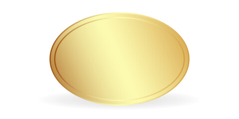 Gold oval badge. 3 D. Vector illustration.