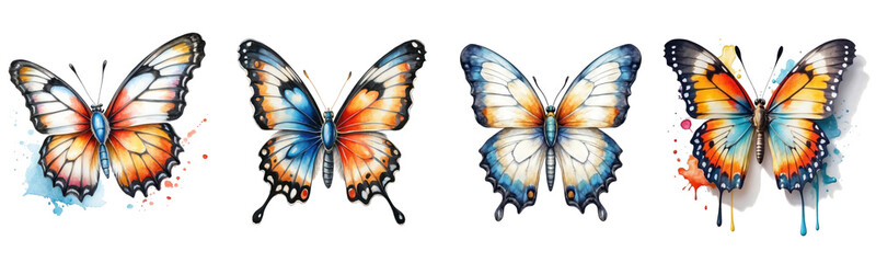 set of watercolor beatiful  butterfly on transparent background