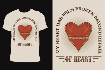Illustration vintage broken heart on t shirt design - obrazy, fototapety, plakaty