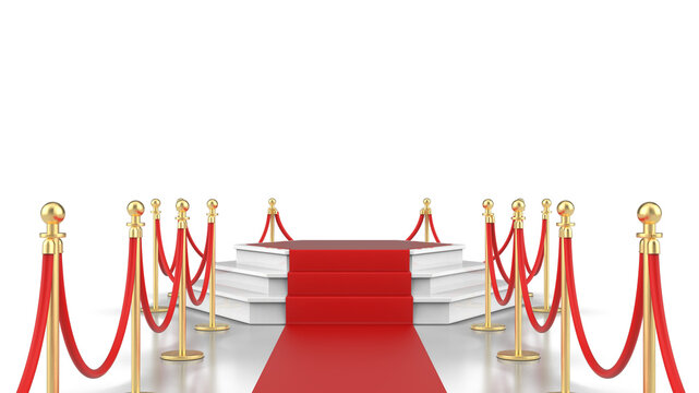 3D Podium with red carpet isolated on transparent background