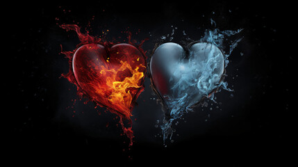 A broken heart and a broken heart with fire and ice