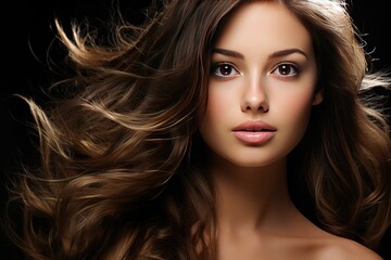 Obraz premium hairs beauty Woman hair female young portrait brunette straight luxury fashion glamour beautiful closeup attractive salon looking face girl adult 20s cute concept candid look long pretty healthy