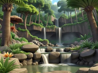 tropical garden with palm trees