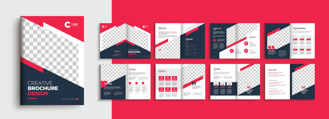 Business brochure template with yellow, red modern shape. Company profile 16 pages a4 brochure template layout design - obrazy, fototapety, plakaty