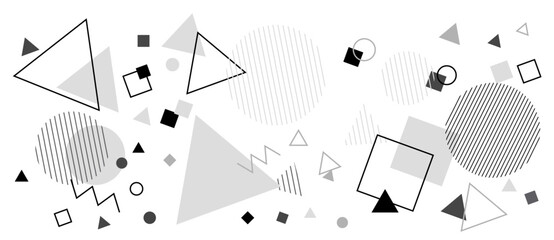 モノクロの幾何学模様の背景イラスト　ジオメトリック　メンフィス　フレーム