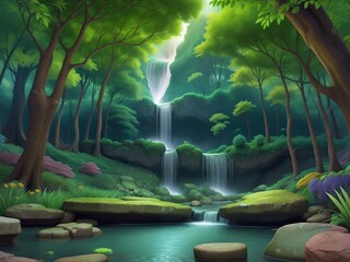 waterfall in the forest beautiful scene