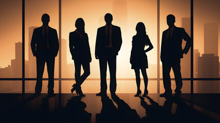 Group of experts. Silhouette of five business persons. generative AI.