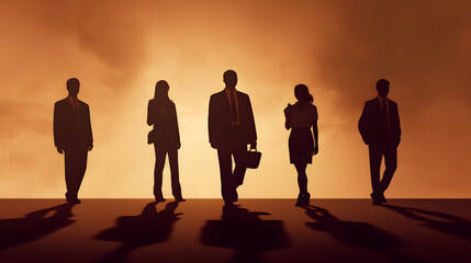 Group of experts. Silhouette of five business persons. generative AI.
