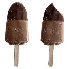 Bitten ice cream popsicle chocolate bar isolated cutout on transparent background. Mock up advertisement. presentation. banner, poster, card. sticker.