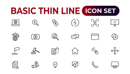 Web icons. Business, education, creativity.Set of thin line web icon set, simple outline icons collection, Pixel Perfect icons, Simple vector illustration.