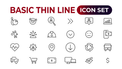 Web icons. Business. Set of thin line web icon set, simple outline icons collection, Pixel Perfect icons, Simple vector illustration.
