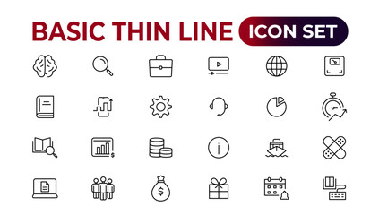 Web icons. Business, finance, creativity.Set of thin line web icon set, simple outline icons collection, Pixel Perfect icons, Simple vector illustration.