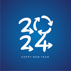 Happy New Year 2024 handwritten typography. Success plan for recycling and save earth environment. Ideal for use in the presentation of environment, organic food production, education, blue