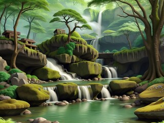 waterfall in tropical jungle natural beauty