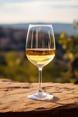A glass of white wine on a table in the outback of Australia. Australian wine concept.