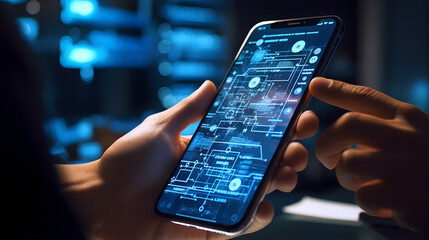 UX UI, Mobile app user interface designs, digital software technology development concept. Planning application process development prototype wireframe for mobile phone. User experienc. generative AI.
