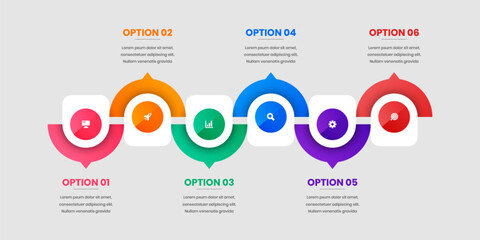 Vector Business Infographic Template with Abstract Design, Icon and 6 Options. Suitable for Process Diagram, Presentations, Workflow Layout, Banner, Flow Chart, Infographic