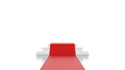 3D Podium with red carpet isolated on transparent background