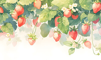 Beautiful strawberry watercolor illustration,Generative AI - obrazy, fototapety, plakaty