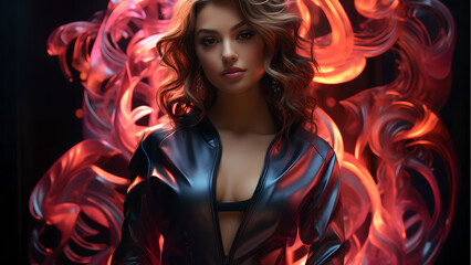"Neon-style image of a sexy woman."
