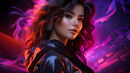 "Neon-style image of a sexy woman."