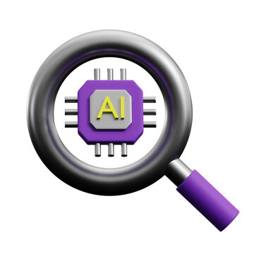 3d render of a Magnify and Ai Chip, Artificial Intelligence Icon Illustration.