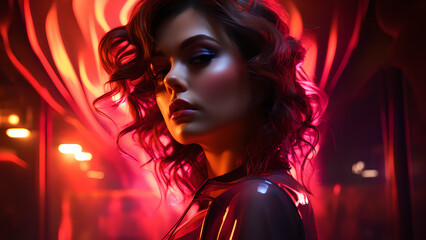 "Neon-style image of a sexy woman."