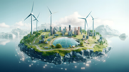 Wind power plant and technology. Smart grid. Renewable energy. Sustainable resources. generative AI.