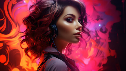 "Neon-style image of a sexy woman."