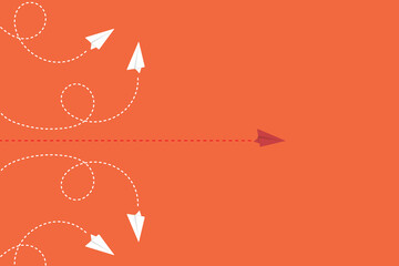 Think differently concept. Red airplane changing direction
