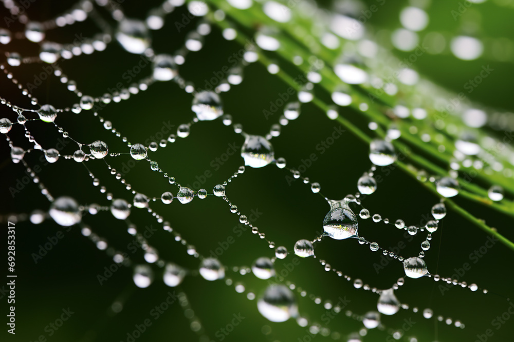 Wall mural spider web with dew drops. generative ai