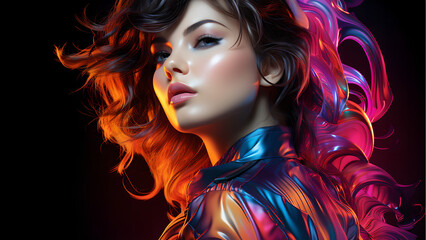 "Neon-style image of a sexy woman."