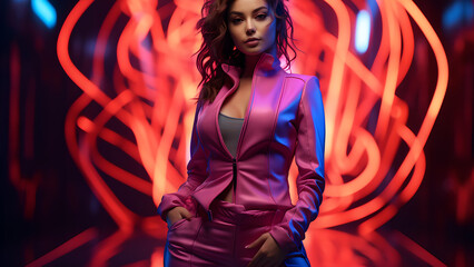 "Neon-style image of a sexy woman."