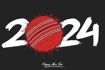Happy New Year 2024 and cricket ball