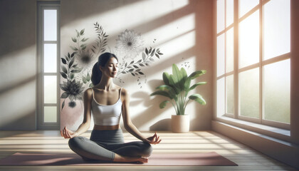 Woman Practicing Meditation in Sunlit Room