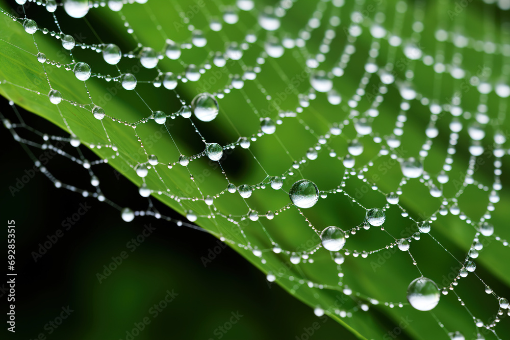 Wall mural spider web with dew drops. generative ai