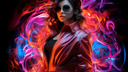 "Neon-style image of a sexy woman."