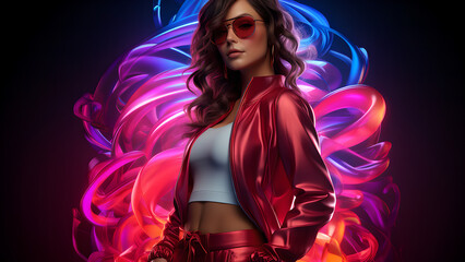 "Neon-style image of a sexy woman."