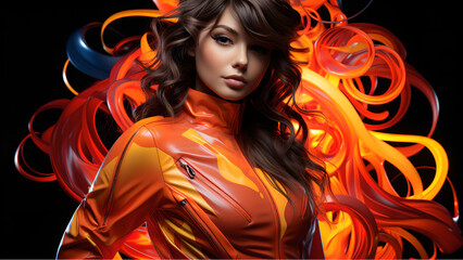 "Neon-style image of a sexy woman."
