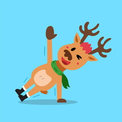 Cartoon character christmas reindeer doing side plank exercise training for design.