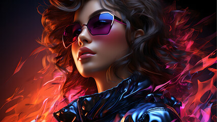 "Neon-style image of a sexy woman."