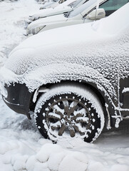 Frozen cars on a city street
