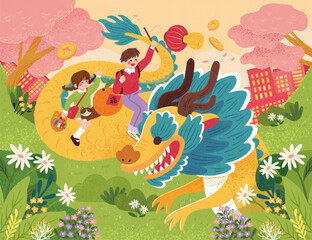 Dragon and kids spring outing