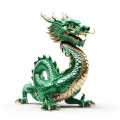 Obraz premium Chinese dragon emerald figure, isolated on white background