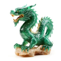 Chinese dragon emerald figure, isolated on white background