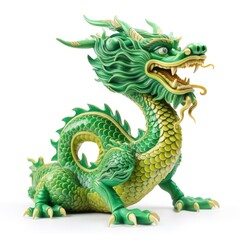 Chinese dragon green clay figure, isolated on white background